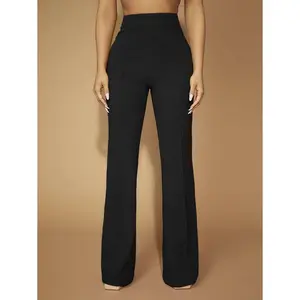 Office-style elegant and classic black and white polka dot  pants, a versatile must-have, perfect for both casual and professional wear. High Waist Fabric Womenswear black  dress  pants trendy  wear button zipper