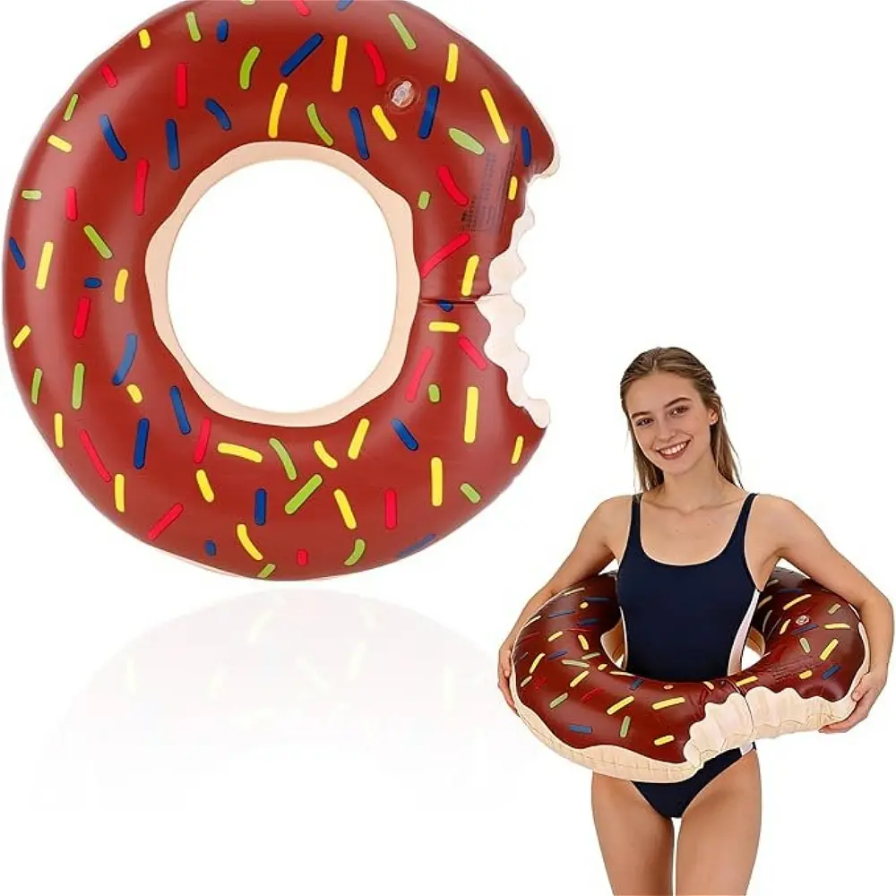 1pc Doughnut inflatable swim ring, chocolate colored candy bitten design. Doughnut floats on the beach, lakes, rivers, and streams in summer. Pool parties play in the water. Float equipment is a must-have decoration for summer swimming pools