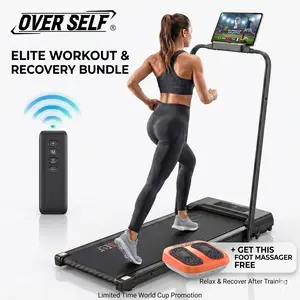 OVER SELF Treadmill, Walking Mat with Handles for Home and Office quiet design , 2.5 HP Portable Walking Jogging Treadmill with Remote Control Home Gym Fitness
