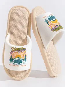 Yellowstone Bison Vintage Sun Badge Slippers Cloud-Feeling Retro Outdoor Style Indoor Outdoor Outdoor Lover Must-Have