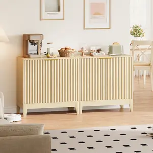 Fathersdaygift Summervibes Flash sale home items Modern Fluted Sideboard Buffet Cabinet – Wooden Storage Cabinet with Doors & Adjustable Shelf – Versatile Accent Console Table for Living Room, Dining Room, Kitchen, Entryway and Coffee Bar