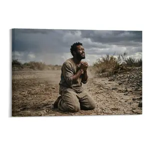 Black - Skinned Jesus Praying Canvas Painting, Realistic Religious Art on Canvas, Stormy Desert Scene, Emotional Home Decor for Religious Spaces, Study/Bedroom