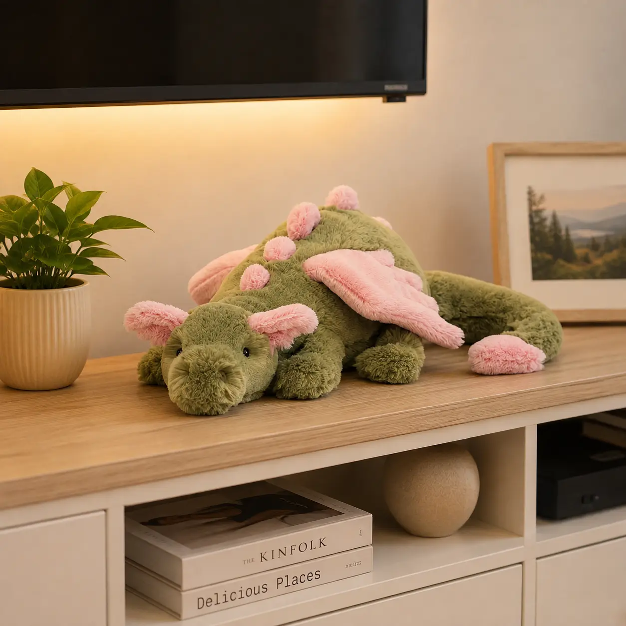 50cm Green Dragon Plush Toy JELLYCAT – Soft Stuffed Dragon with Pink Wings, Cute Fantasy Plush Gift for Kids & Dragon Lovers
