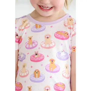 Two Piece Short Pajama Set | Poolside Pups Pink
