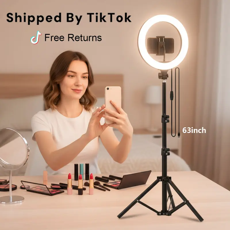 10" Professional LED Ring Light (Circular Lighted) with 10 Brightness Levels, 160 cm Adjustable Metal Tripod Stand (62.9"), Mobile Phone Accessory with Holder, Camera Support Stand for iPhone Selfie, Makeup (Boxed)