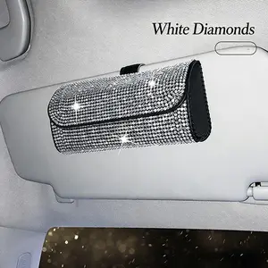 Shiny Rhinestone Car Glass Box, Eyeglass Storage Box, Crystal Car Interior Accessory, Sunshade Organizer, Eyewear Holder