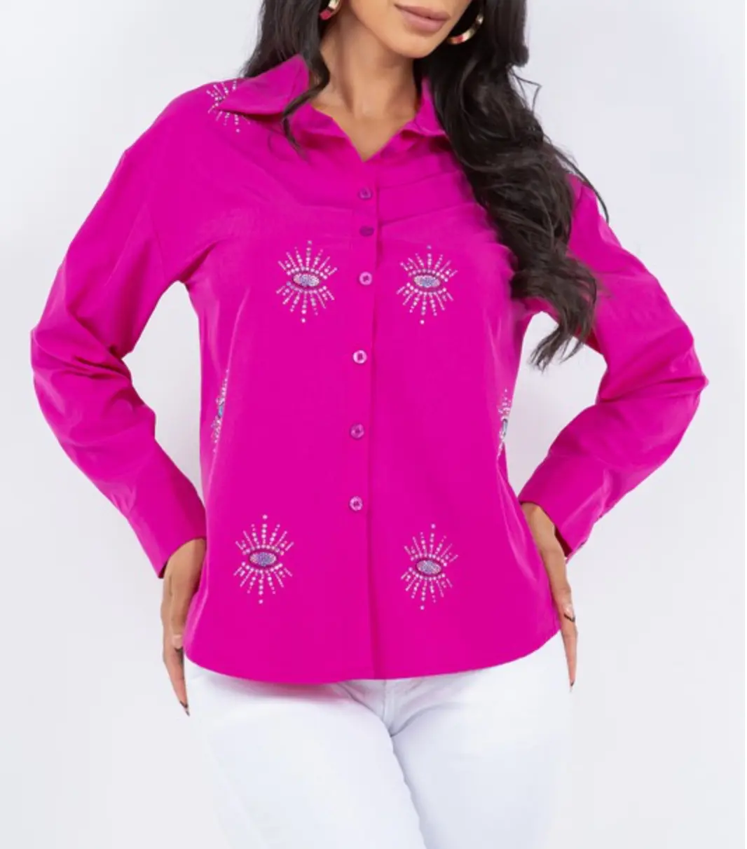 Womens Pink button down rhineston shirt Womens Pink button down rhineston shirt