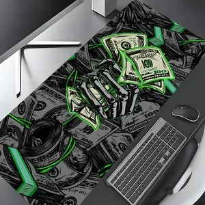 Neon Green Cash Skull & Dollar Design  Large Gaming Mouse Pad, Stylish Desk Protector with Non-Slip Rubber, Multi-Size for Laptop & Desktop Use, Gaming Room Accessories