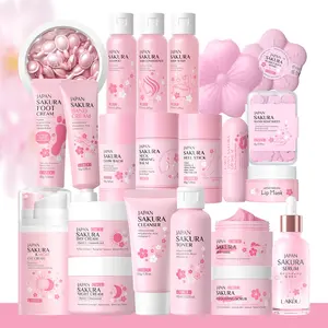 LAIKOU Japan Sakura Beauty Gift Box - 26pcs Skincare Set & Skin Care Kit for Cleansing & Moisturizing - Unwrap Daily Sakura Glow Products