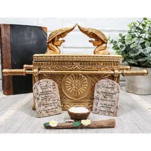 Ebros Matte Gold Ark Of Covenant Model W/ Contents Decor Figurine Jewelry Box