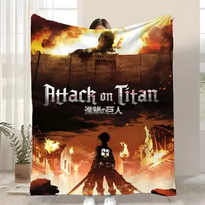 Anime Attack on Titan Throw Beat the AC Chill Lightweight Coral Fleece Throw Blanket Breathable Anti-Static Machine Washable Perfect for Sofa Bed Office Nap Travel Living Room Bedroom Dorm Hotel Decor All Gift