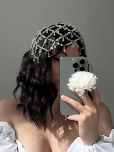 New style bead hair chain with an "ins" trend, featuring an elegant and serene net-like headpiece, perfect for a fairy-like accessory for women, Hair Jewelry