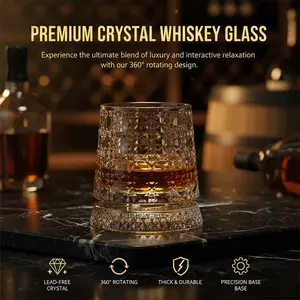 Crystal Rotating Whiskey Glass - Crystal Glassware, Spinning Stress-Relief Bourbon Drinking Glass for Bourbon Lovers (Home & Festive Party Supplies, Gift Option)