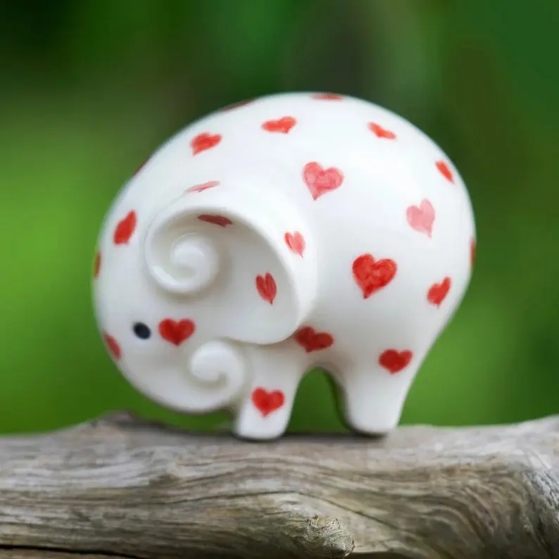 Heart Decorated Ceramic Elephant