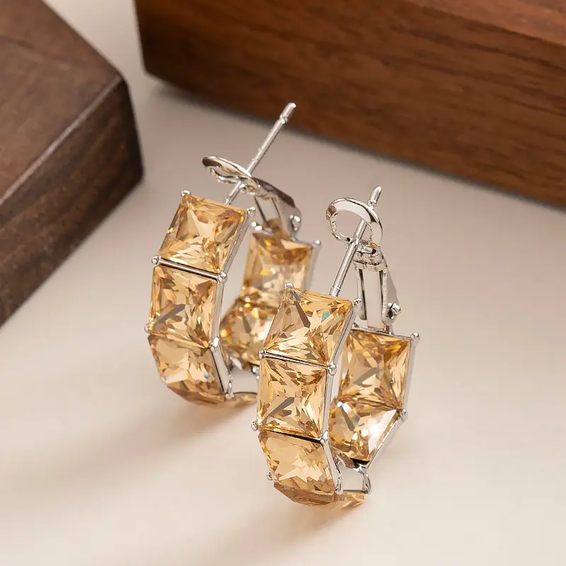 Chunky Square Earrings, Elegant 3D Diamond-Crystal Zircon Earrings, Fashionable Minimalist Exquisite Costume Jewelry Accessories, Elegant Earrings