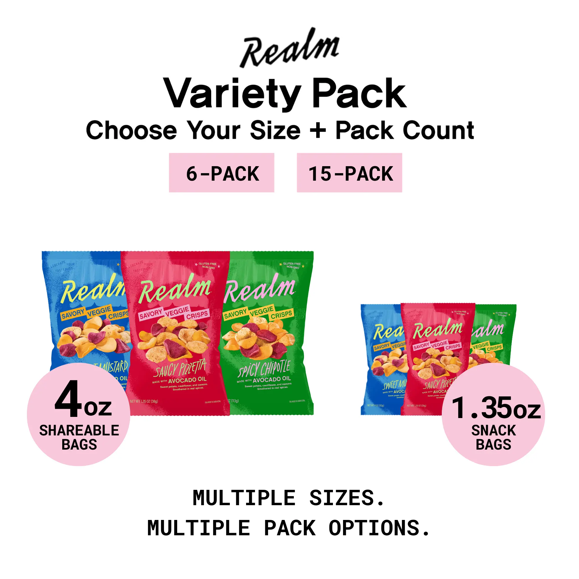 Realm Savory Veggie Crisps, Crunchy Vegetable Chips Made with Avocado Oil, Gluten Free, Non-GMO, No Seed Oil