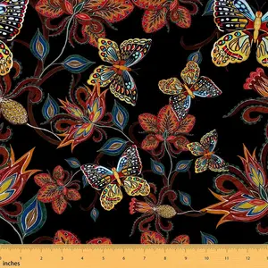 Vintage Butterfly Upholstery Fabric,2 Yards,Retro Leaf Fabric By The Yard,Botanical Floral Fabric for Upholstery and Home DIY Projects