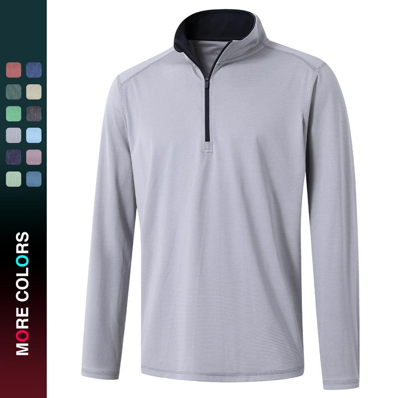 MAELREG Men’s Quarter Zip Golf Pullover, Performance Dry Fit Stripe Mock Neck Midlayer, Long Sleeve 1/4 Zip Sweatshirt for Fall Sports Casual Menswear