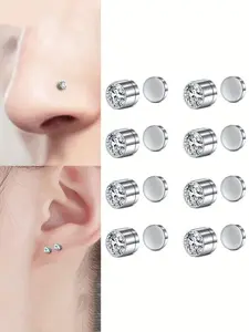 Magnetic Nose Stud, Personalized Punk-style Ear Ring, Silver Ear Ring, Fashionable Ladies' Hole-free Nose Stud, Suitable for Parties and Summer.