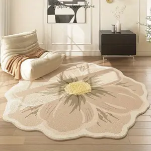 1pc French Cream Style Bedroom Decoration Carpet Pink Living Room Floral Carpet Flush Soft Plush Carpet Household Irregular Shape Washable Bathroom Entrance Door Anti-slip Floor Mat Floral Pattern Rug Decorative Area Rug