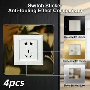 4Pcs Acrylic Mirror Light Switch Stickers, Self - Adhesive Wall Decals, Easy to Install, For Living Room And Bedroom Decoration, Available In Black, Gold, And Silver