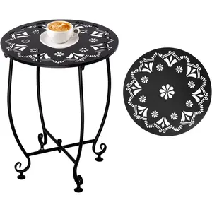 Outdoor Side Table,Outdoor Small Table,Weather Metal Resistant Steel Patio Side Table, Round Outside Table for Porch, Garden,Indoor&Outdoor,Black (Style A)