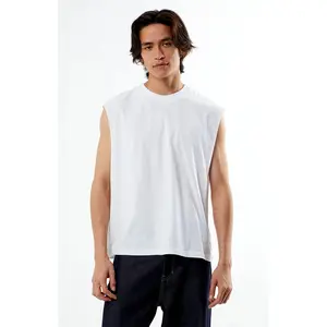 Pacsun Men's White Cut Off Muscle T-Shirt