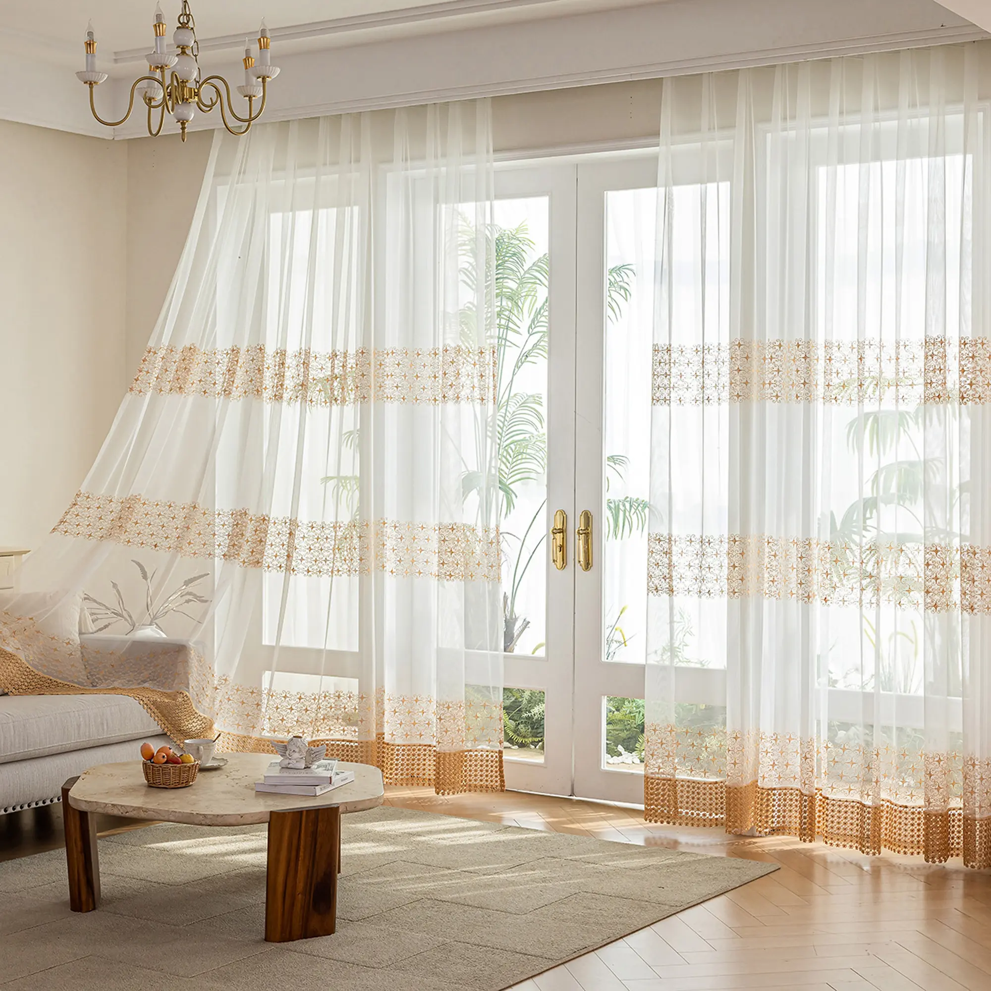 1pc French Romantic Embroidered Home Decoration Curtain, Suitable for Living Room Bedroom Windows and Doors, Delicate Pattern, Lightweight Material