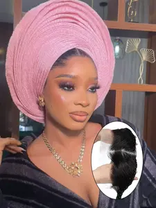 13*4 Full Lace Frontal Hairpieces Half Wig for Gele Turban, 10 Inch Human Hair Glueless Frontal Piece Hairline with Braided for Turban, Natural Fluffy Hair Half Wigs for Women, Afro Wigs