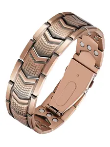Men's Copper Bracelet, 3x Super Strong Magnetic, Arrow Design, 99.99% Pure Copper, 3800 Gauss Neodymium Magnet, Adjustable Foldable Strap, Fashionable Bracelet