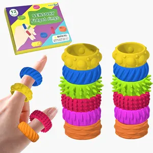 Fidget Toys for Kids, Sensory Toys for Autism, 12 Pcs Finger Rings, Textured Stress Relief, Calming Fidget Ring for Adhd Classroom