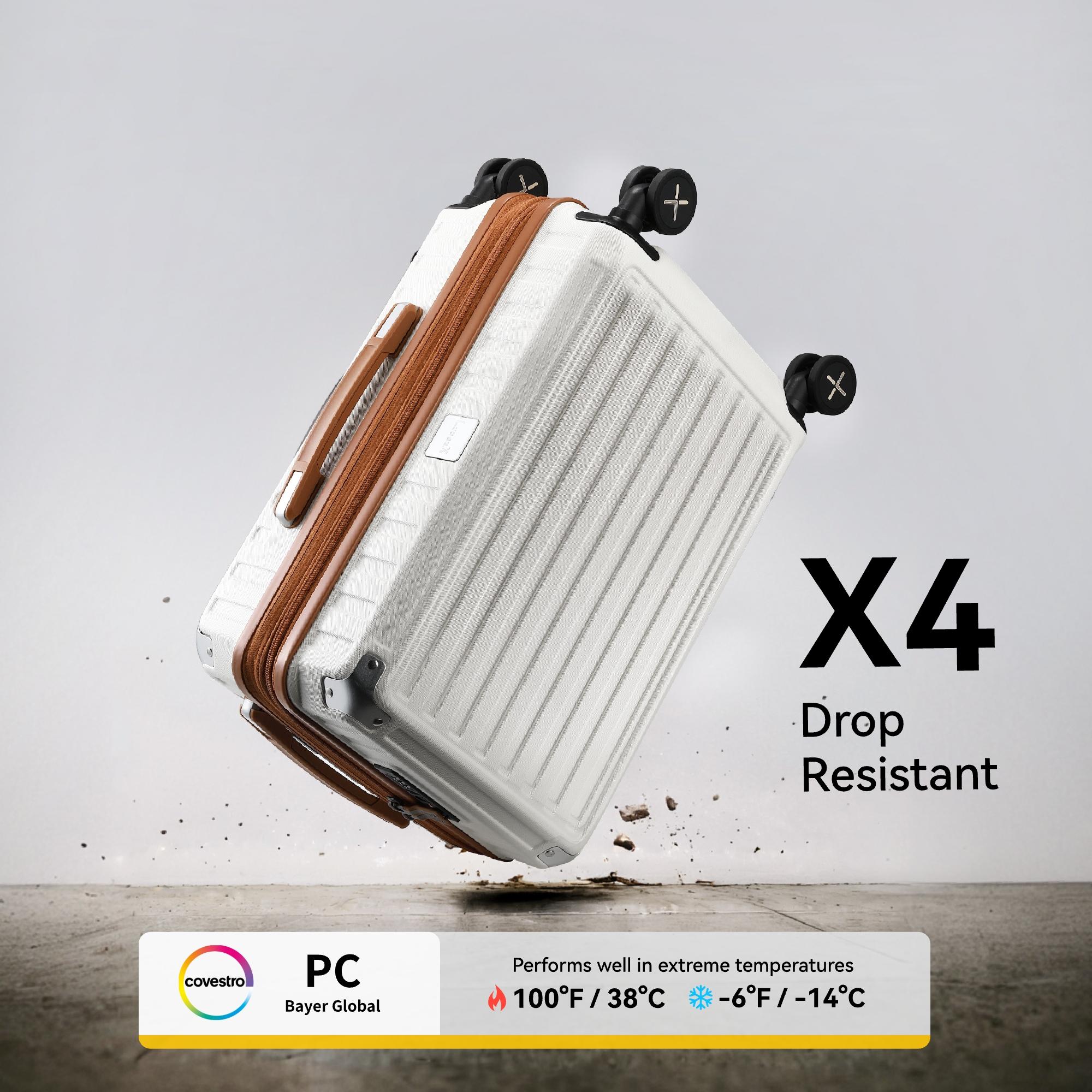 LUGGEX 20 Inch Carry On Luggage Airline Approved, PC Expandable Hard Shell Suitcases with Spinner Wheels,  White Brown