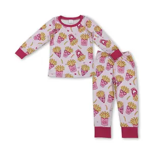 CFS Kids Girl Valentines Day Pajamas Set Heart Cute Girl Winter Sleep Wear