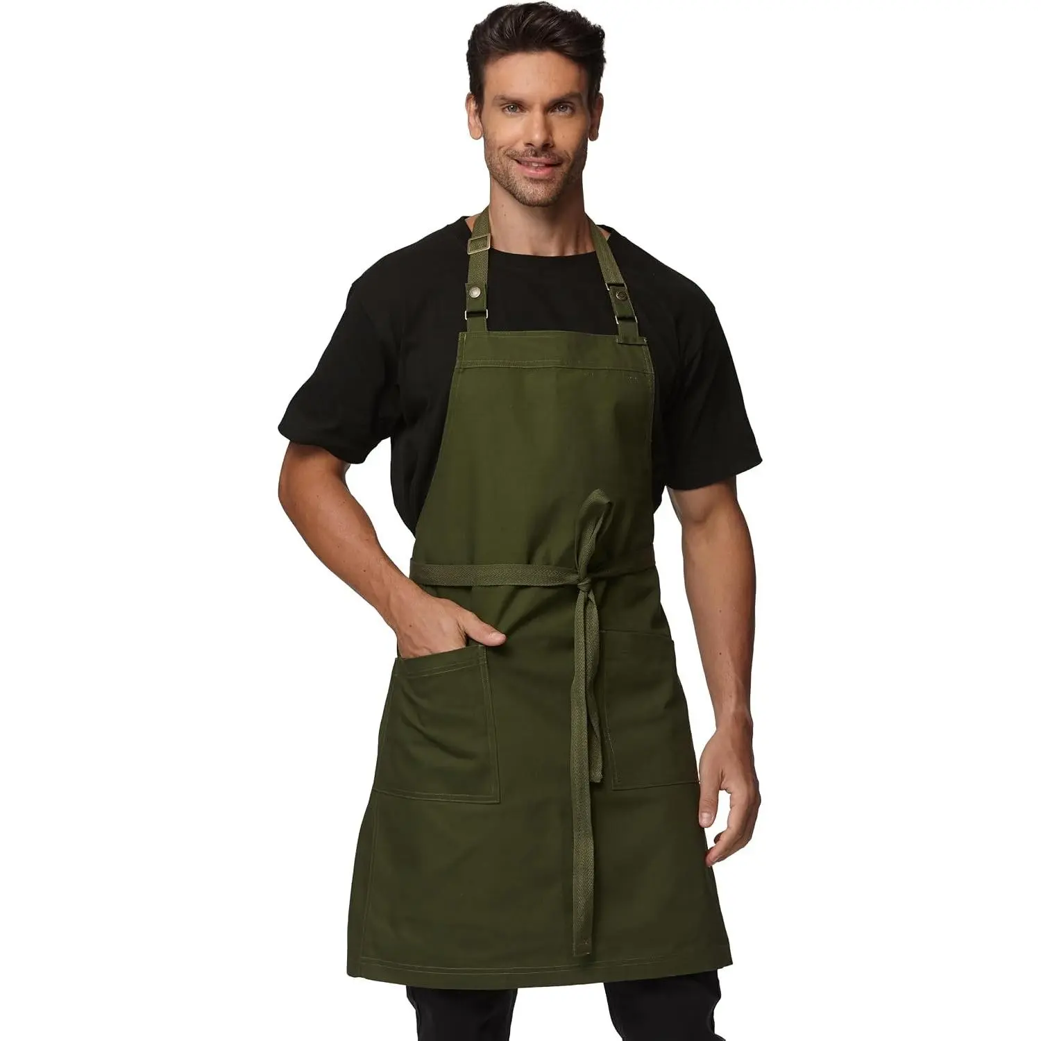 Chef Apron Canvas Waterproof Kitchen Bib BBQ with Pockets 4251GB