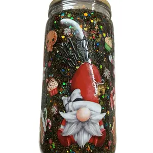 Gnome Themed Christmas Edition Custom Snow Globe Tumblr with Glitter and Festive Gnome Design