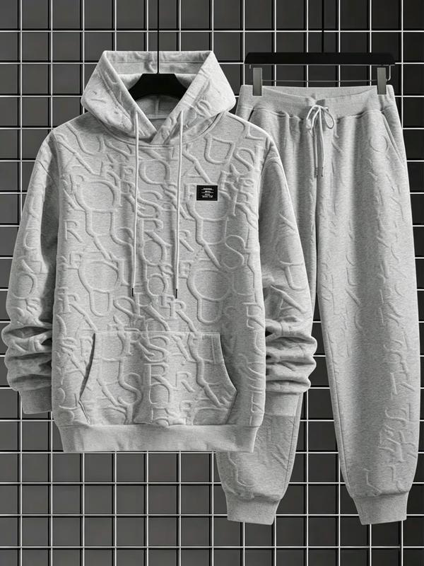 Men's Embossed Letter Hoodie Set 2 Piece Tracksuit Casual Streetwear Pullover Sweatshirt Jogger Pants