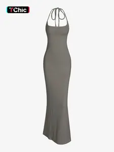 Women's Tie Back Halter Cami Long Dress, Summer Outfits 2024, Elegant Backless Sleeveless Mermaid Bodycon Dresses for Evening Party Cocktail