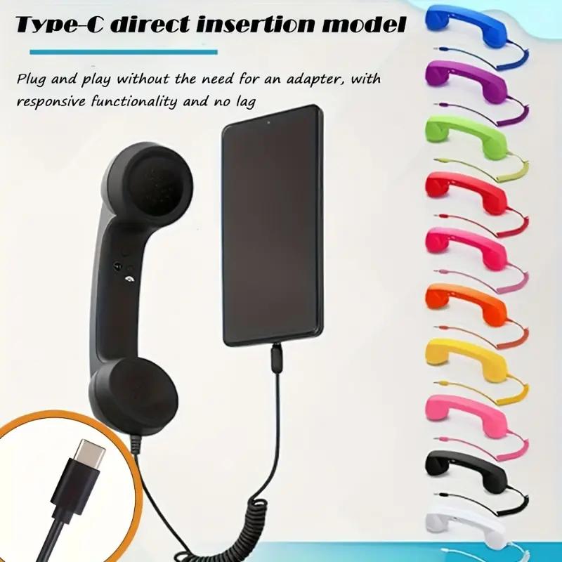 New TYPE-C Straight Plug Phone Retro Mute, C-Style No Conversion Needed, External Call Handset with Simple Ergonomic Design in Colorful Various Dreamy Colors Portable Mini audio Black Headset New TYPE-C Straight Plug Phone Retro Mute, C-Style No Conversion Needed, External Call Handset with Simple Ergonomic Design in Colorful Various Dreamy Colors Portable Mini audio Black Headset