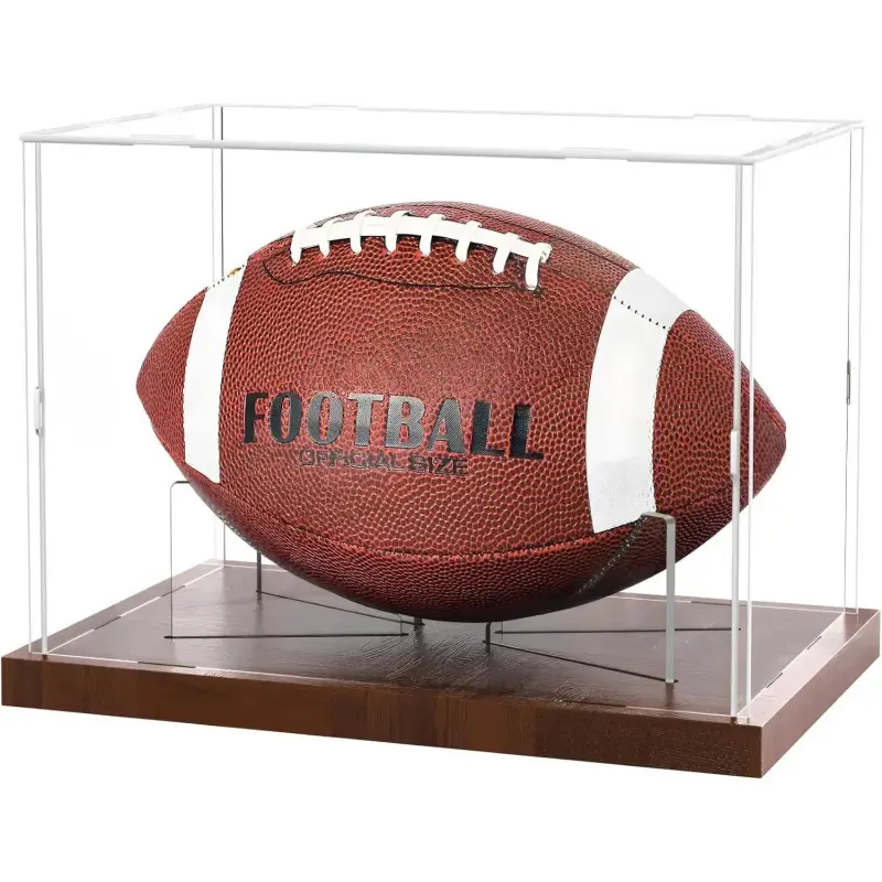 Football Display Case  Clear, Football Stand Holder Full Size with Solid  Base, UV Protected Football Display Box with Removable for Football Fans & Collectors, Memorabilia &