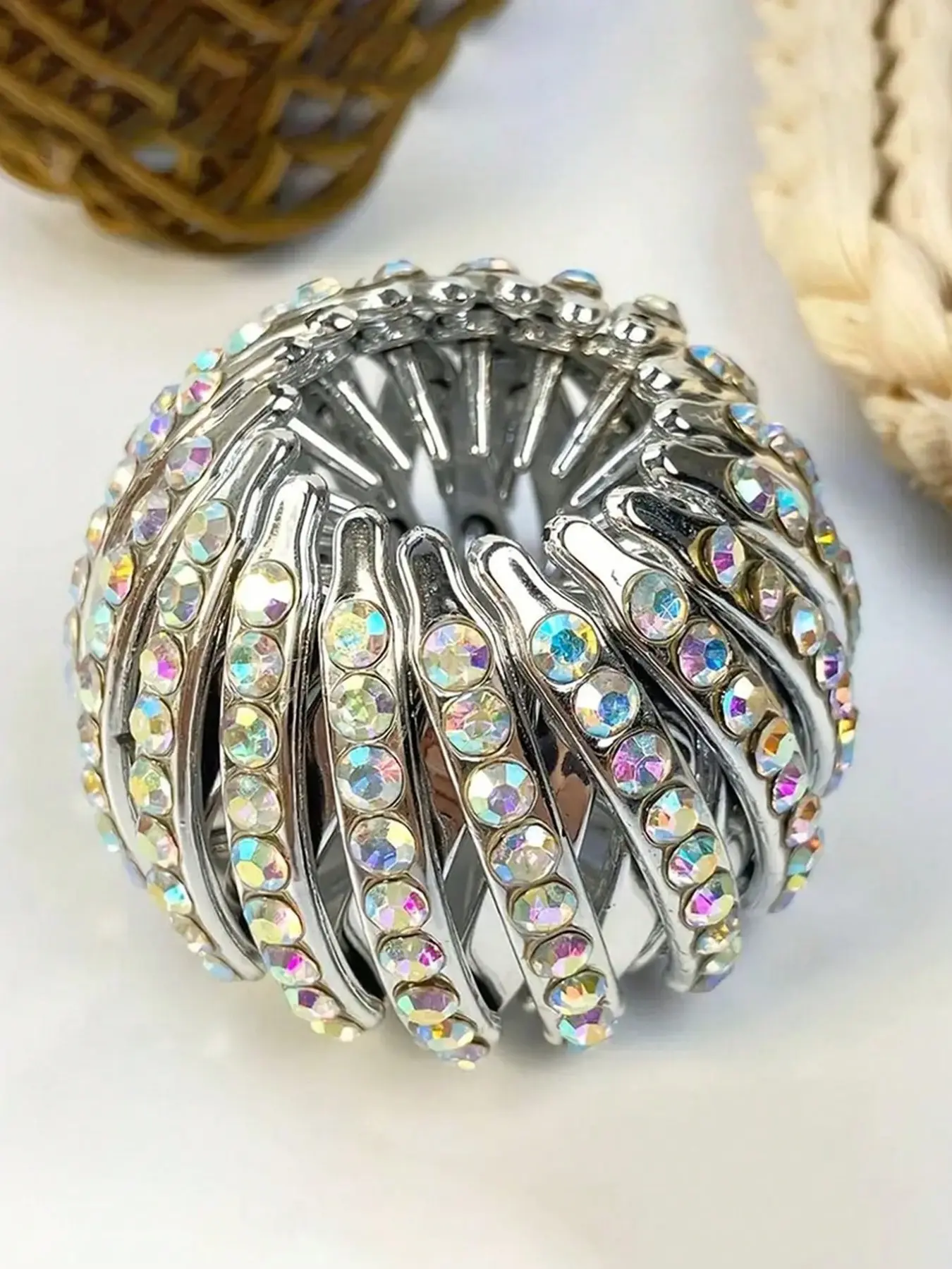 1pc Shiny Rhinestone Stretch Bird Nest Hairband, Metal Elastic Bun Holder, Women's Party Evening Daily Fashion Accessory, Hair Styling Accessories