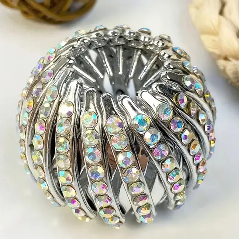 1pc Shiny Rhinestone Stretch Bird Nest Hairband, Metal Elastic Bun Holder, Women's Party Evening Daily Fashion Hair Style Accessory
