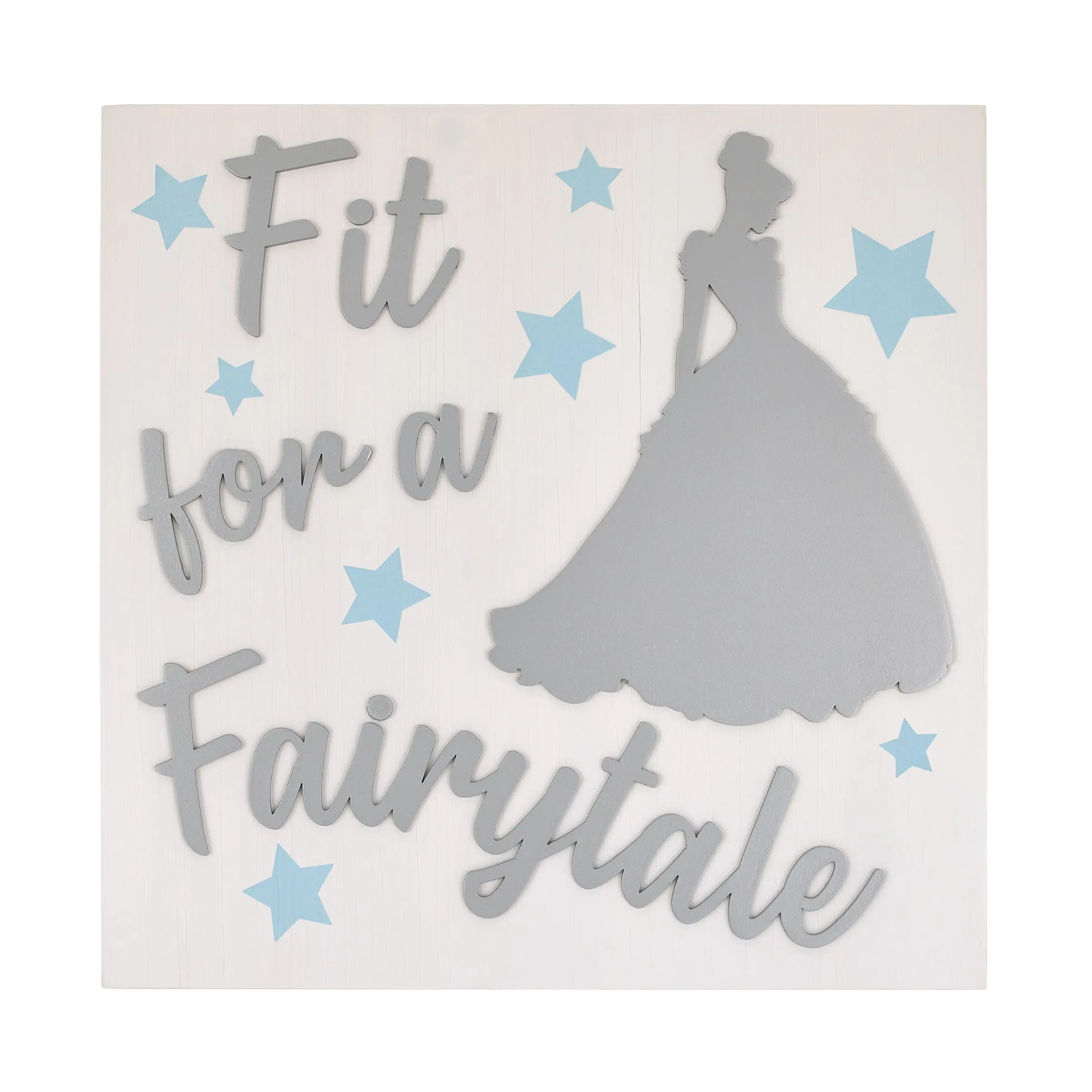 Disney Princess "Fit For a Fairytale" White Wood, Light Blue and Metallic Silver Cinderella Wall Decor