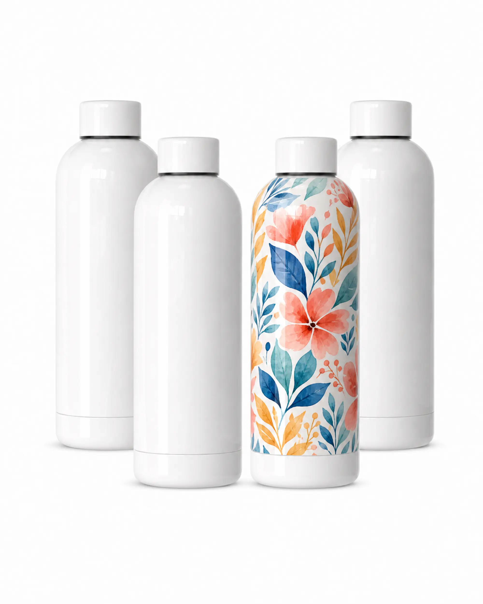 4-Pack 17 oz (500ml) Sublimation Bottled Blank, Stainless Steel Vacuum Insulated Narrow Mouth Flask, BPA-Free White DIY Drinkware for Heat Transfer Printing, Cup Holder-Fit Kitchenware Vacuum Flask