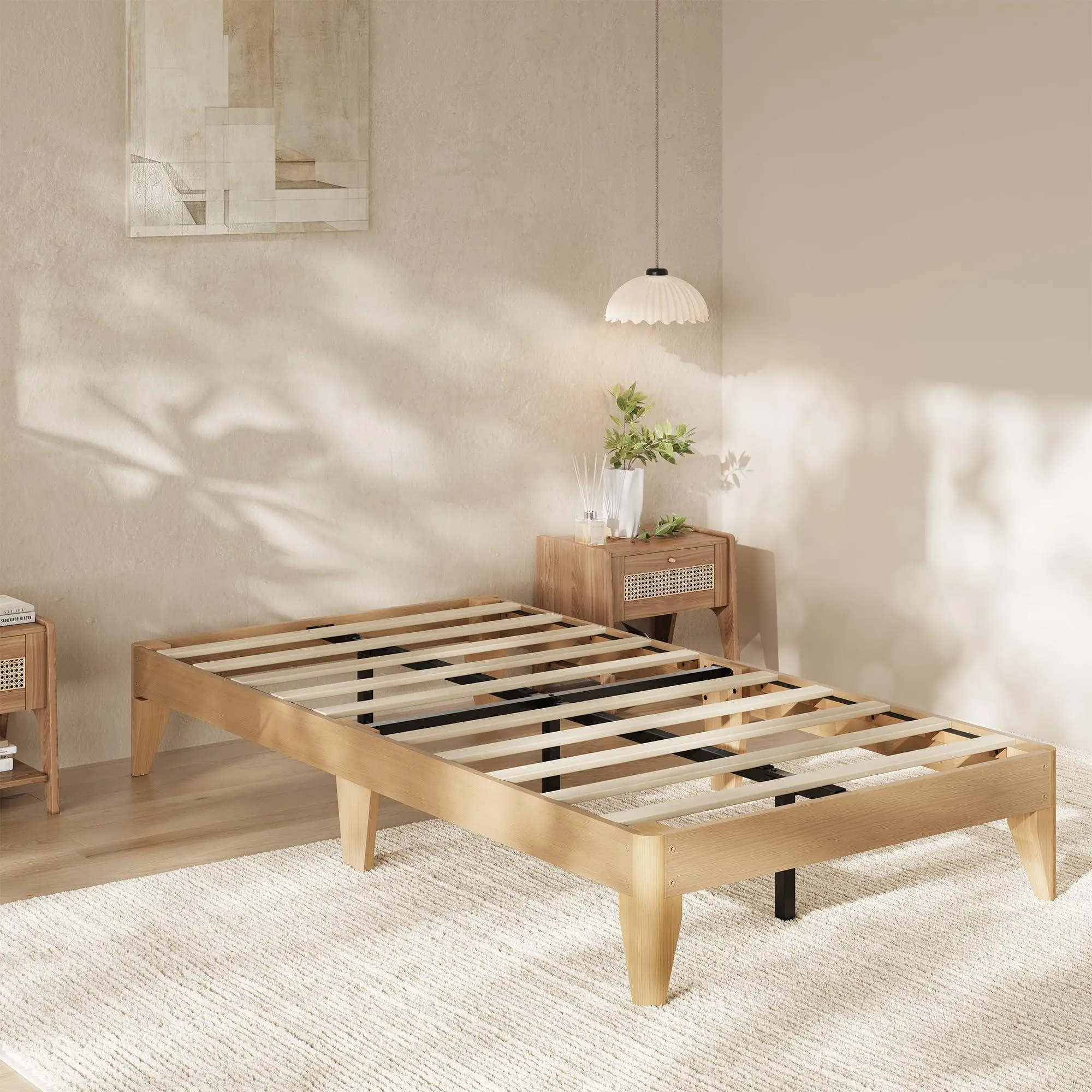 Twin Size Wood Platform Bed Frame, 11.8-Inch Height with Wooden Slats, 7.5-Inch Underbed Space, No Box Spring Needed, Noise-Free Design, Easy Assembly