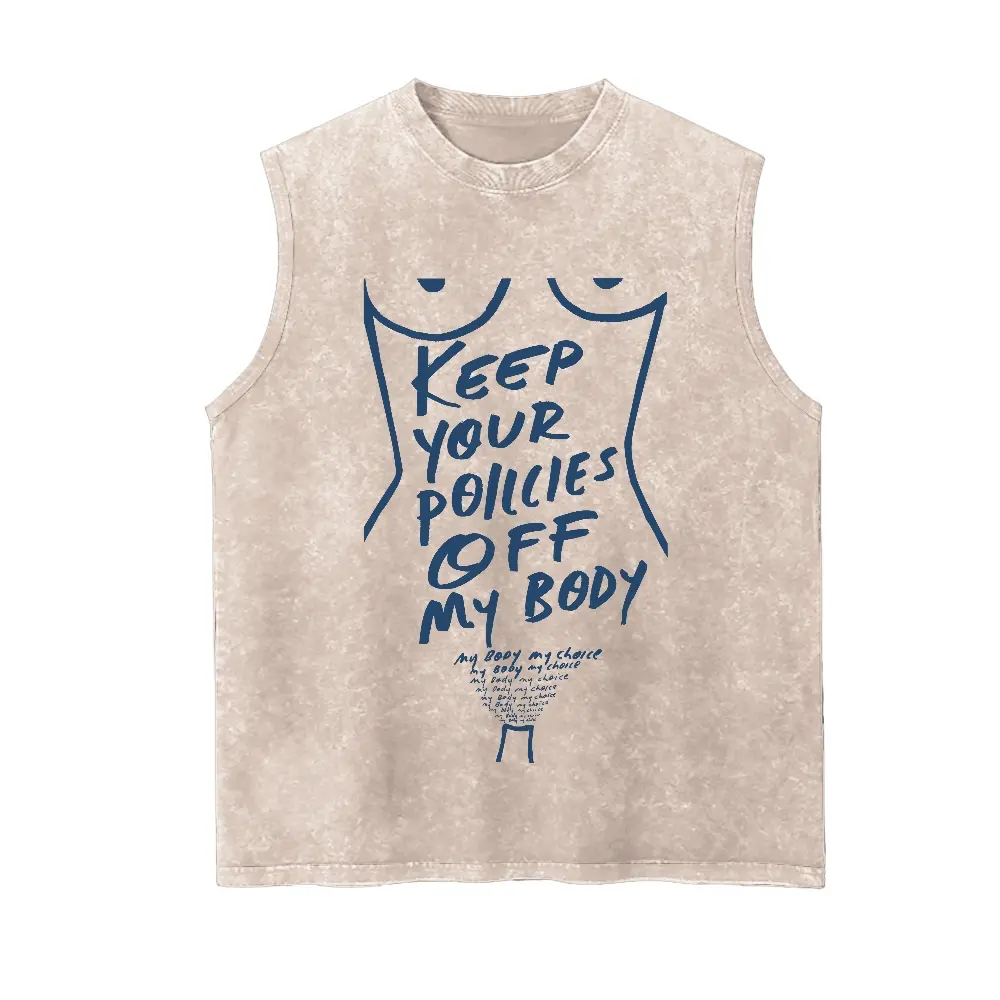 Men's Sleeveless Tank Top, Vintage Graphic Print in Heavyweight Cotton, Baggy Menswear Streetwear with a Soft Retro Drape, Crew Fit, Oversized