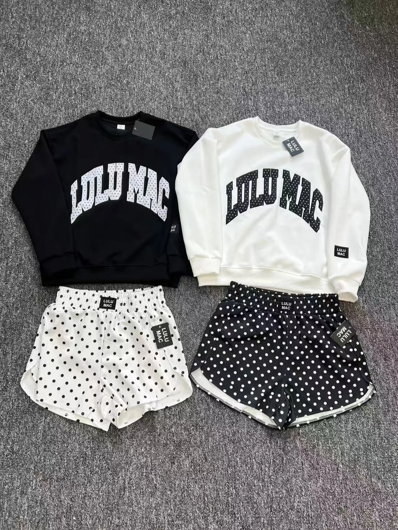 Women 2 Piece Outfit Set, Oversized Crewneck Sweatshirt + Printed Athletic Shorts, Loose Long Sleeve Top & Elastic Waist Shorts for Outdoor Gym Workout