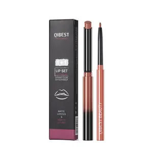 QIBEST, lipstick lip pencil set, matte does not fall color does not smudge lasting waterproof nude color lip liner stage makeup, any skin type  applicable multifunctional travel portable