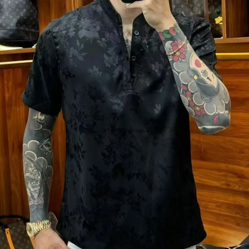 Summer New Fashion Casual Versatile Chinese Style Tang Suit Short Sleeve Polo Shirt Retro Shirt Simple T-Shirt