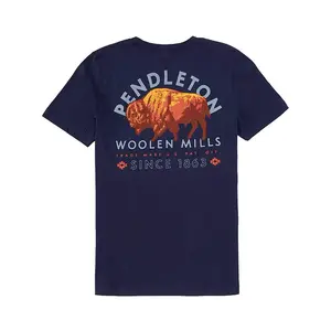 Pendleton Bison Graphic Tee Navy/Multi Fitted Short Sleeve Crew Neck Casual Summer Medium Length T-Shirt with Large Back Graphic