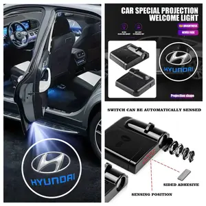 4-Pack Hyundai Logo Car Door LED Welcome Projector Lights, Compatible with Hyundai Elantra/Sonata/Tucson/Santa Fe Series Vehicles, Peel-and-Stick Non-Destructive Drill-Free Waterproof Courtesy Lights